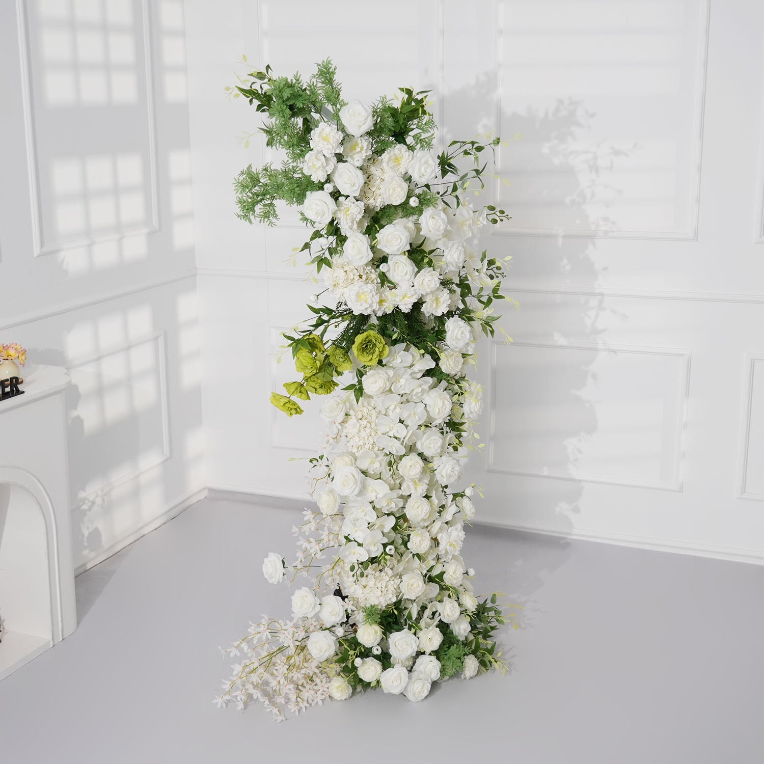 Uflower White Rose Green Leaf Floral Horn Arch Wedding Party Backdrop Decor